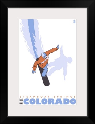 Snowboard Stylized - Steamboat, CO: Retro Travel Poster