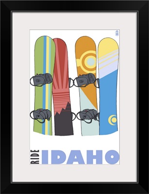 Snowboards in Snow - Idaho: Retro Travel Poster