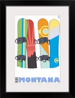Snowboards in Snow - Montana: Retro Travel Poster