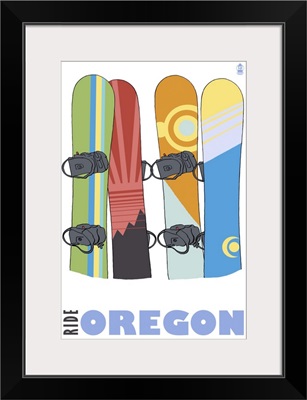 Snowboards in Snow - Oregon: Retro Travel Poster
