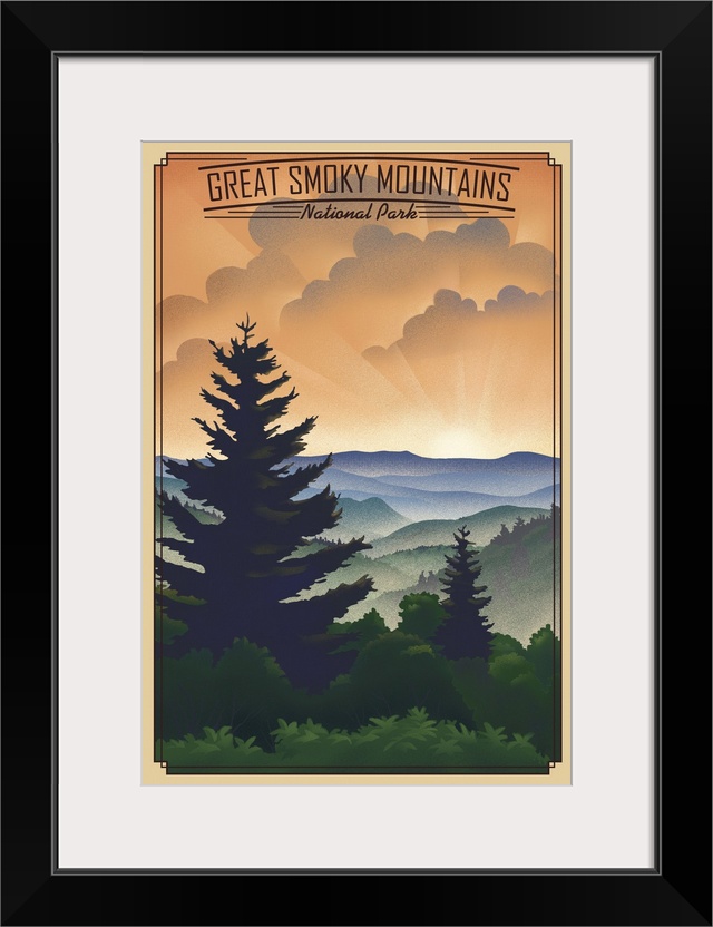 Sun Rising Over Great Smoky Mountains National Park: Retro Travel Poster