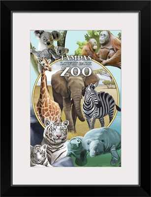 Tampa's Lowry Park Zoo, Florida - Wildlife Montage: Retro Travel Poster