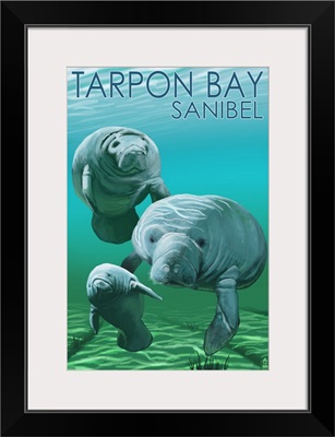 Tarpon Bay, Florida, Manatees, Lantern Press Original Poster