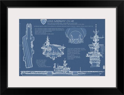 USS Midway Blue Print - San Diego, CA: Retro Travel Poster