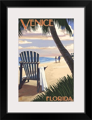 Venice, Florida - Adirondack Chair on the Beach: Retro Travel Poster