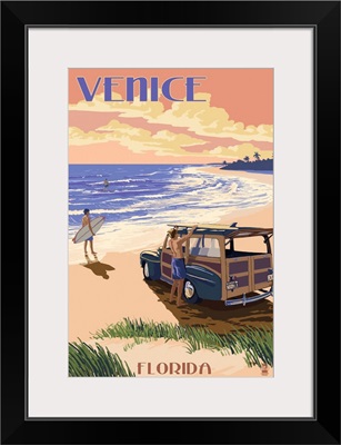 Venice, Florida - Woody On The Beach: Retro Travel Poster