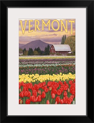 Vermont - Tulip Fields: Retro Travel Poster