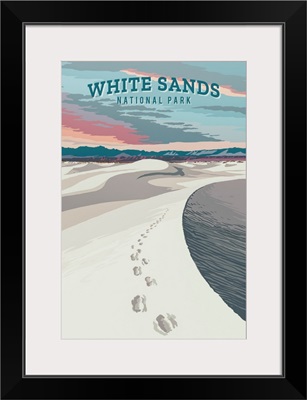 White Sands National Park, Footprints: Retro Travel Poster