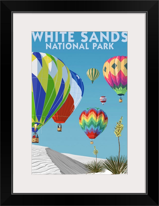 White Sands National Park, Hot Air Balloons: Retro Travel Poster