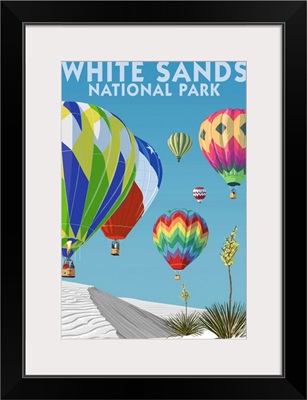 White Sands National Park, Hot Air Balloons: Retro Travel Poster