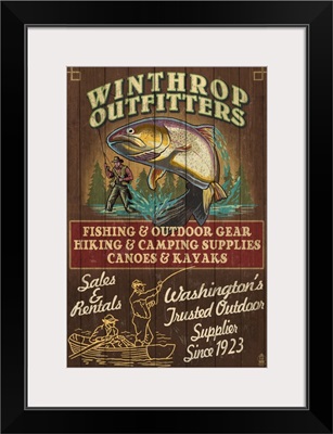 Winthrop, Washington - Angler Vintage Sign: Retro Travel Poster