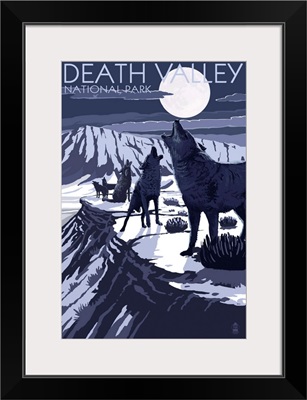 Wolves and Full Moon - Death Valley National Park: Retro Travel Poster