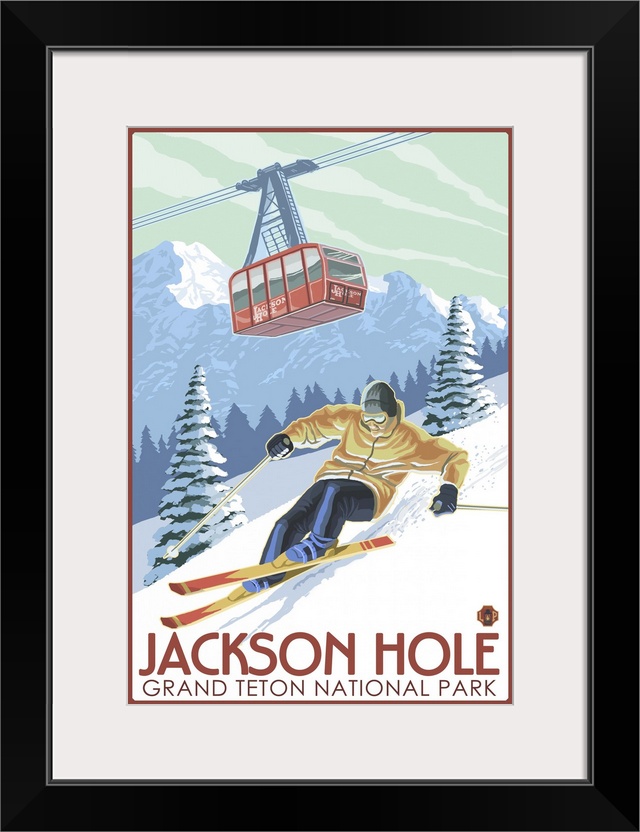 Wyoming - Jackson Hole Grand Teton Skiing: Retro Travel Poster