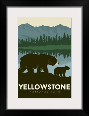 Yellowstone National Park, Bear And Cub: Graphic Travel Poster