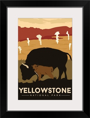 Yellowstone National Park, Bison And Calf: Graphic Travel Poster