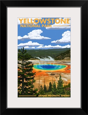 Yellowstone National Park - Grand Prismatic Spring: Retro Travel Poster