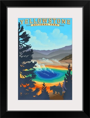 Yellowstone National Park, Grand Prismatic Spring: Retro Travel Poster