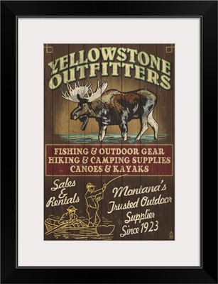 Yellowstone National Park, Montana - Moose Outfitters Vintage Sign: Retro Travel Poster