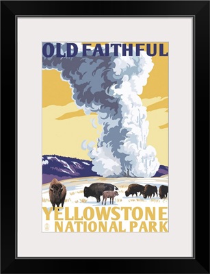 Yellowstone National Park, Wyoming - Old Faithful Geyser - WPA Style