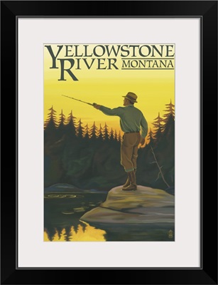Yellowstone River, Montana - Fly Fishing Scene: Retro Travel Poster