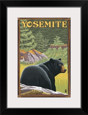 Yosemite, California - Bear in Forest: Retro Travel Poster