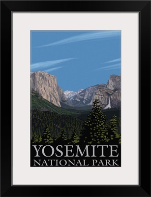 Yosemite Valley Scene, California: Retro Travel Poster