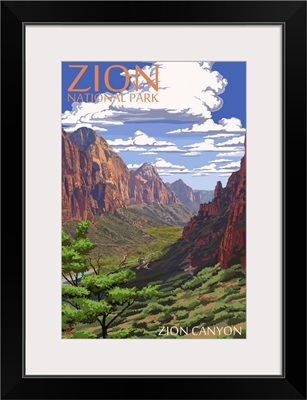 Zion National Park - Zion Canyon View: Retro Travel Poster