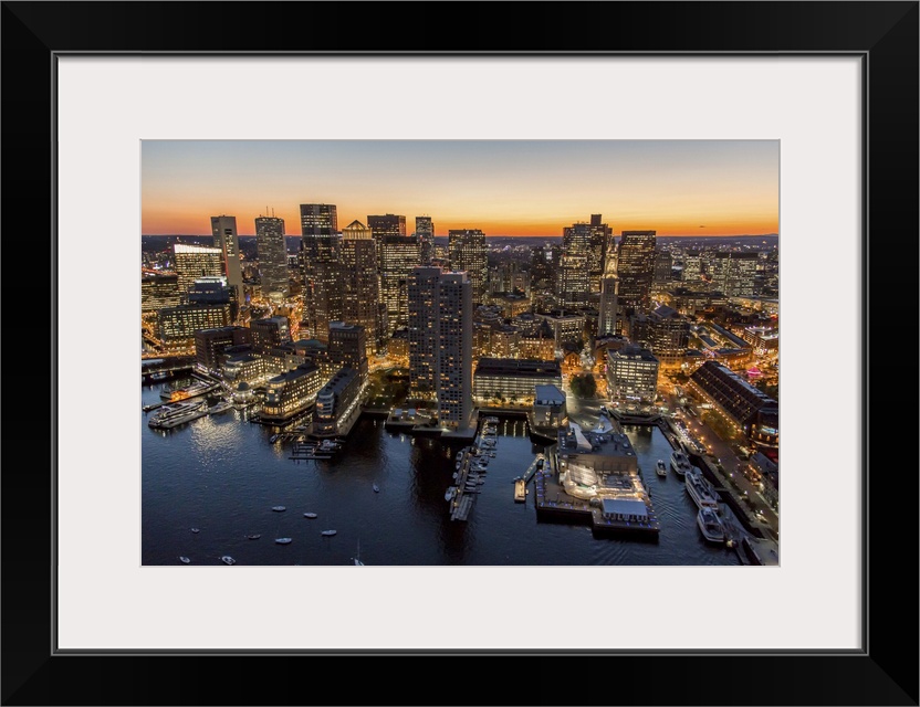 Boston At Night, Massachusetts - Aerial Photograph