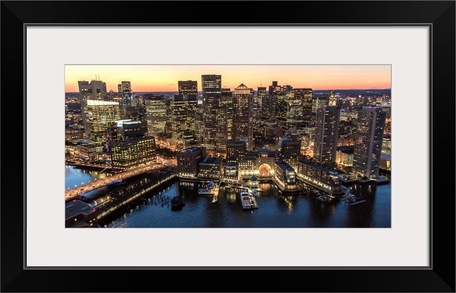 Boston At Night, Massachusetts (MA) - Aerial Photograph