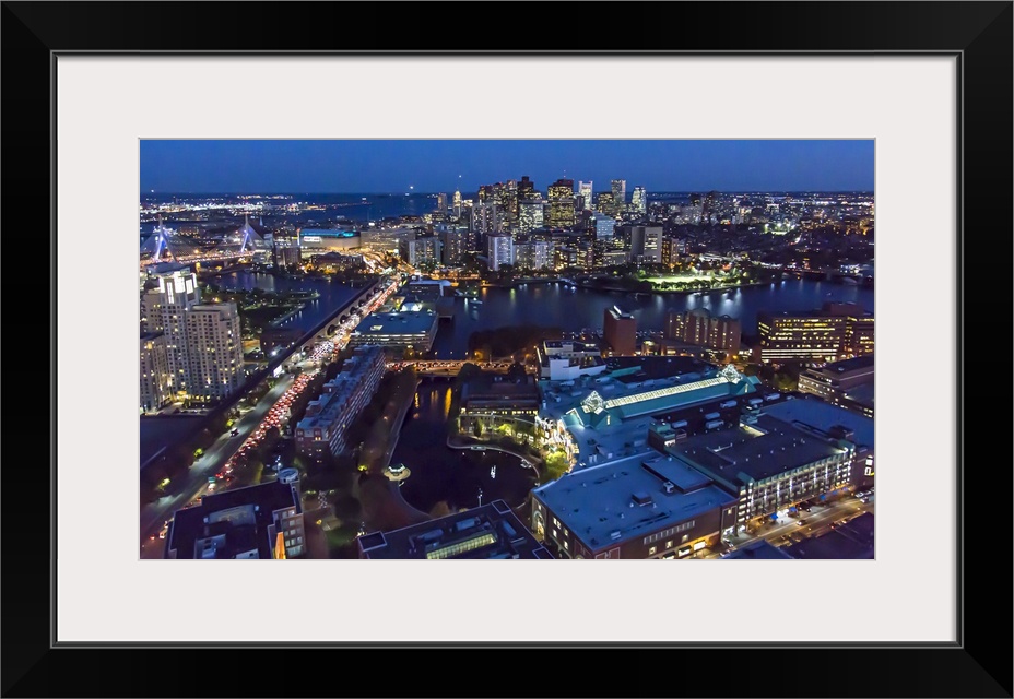 Boston At Night, Massachusetts, USA - Aerial Photograph