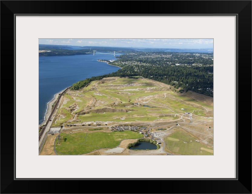 aerial view of Chambers Bay Golf Course, site of the 2015 US Open Championship; University Place, WA near Tacoma