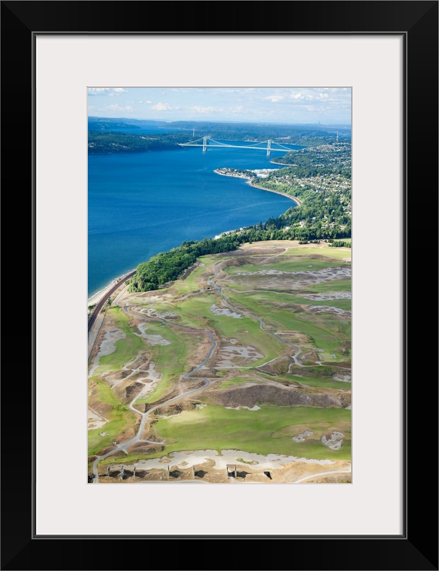 aerial view of Chambers Bay Golf Course, site of the 2015 US Open Championship; University Place, WA near Tacoma