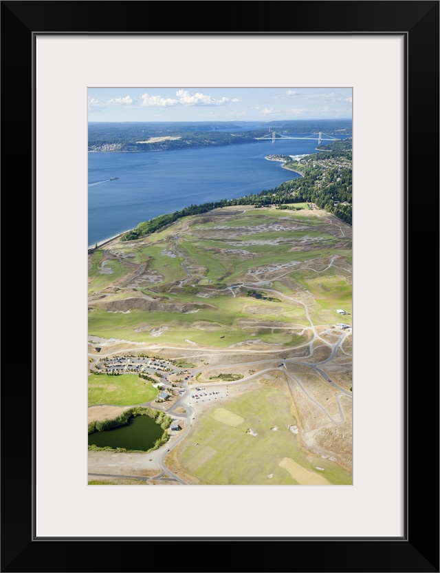 aerial view of Chambers Bay Golf Course, site of the 2015 US Open Championship; University Place, WA near Tacoma