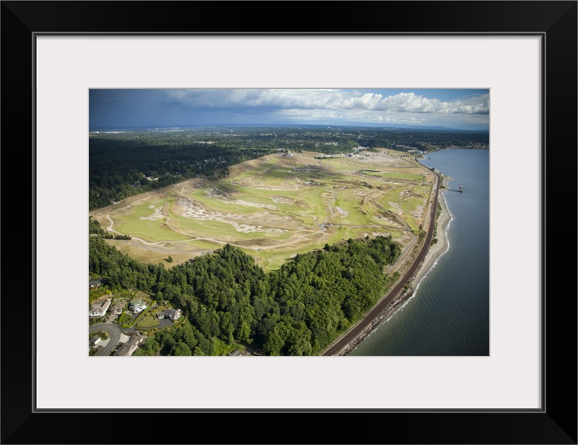 aerial view of Chambers Bay Golf Course, site of the 2015 US Open Championship; University Place, WA near Tacoma