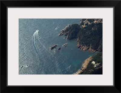 Motor Boat In Costa Brava, Catalonia - Aerial Photograph