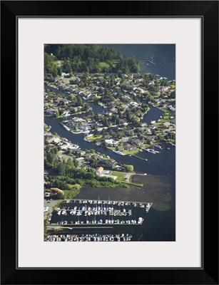 Newport Shores waterfront neighborhood, WA, USA - Aerial Photograph