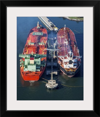 Oil Tankers Docked At Oil Pier, Down East, Maine - Aerial Photograph