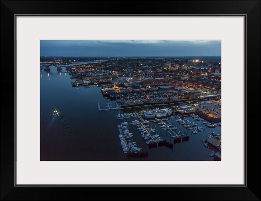 Portland At Night, Maine - Aerial Photograph