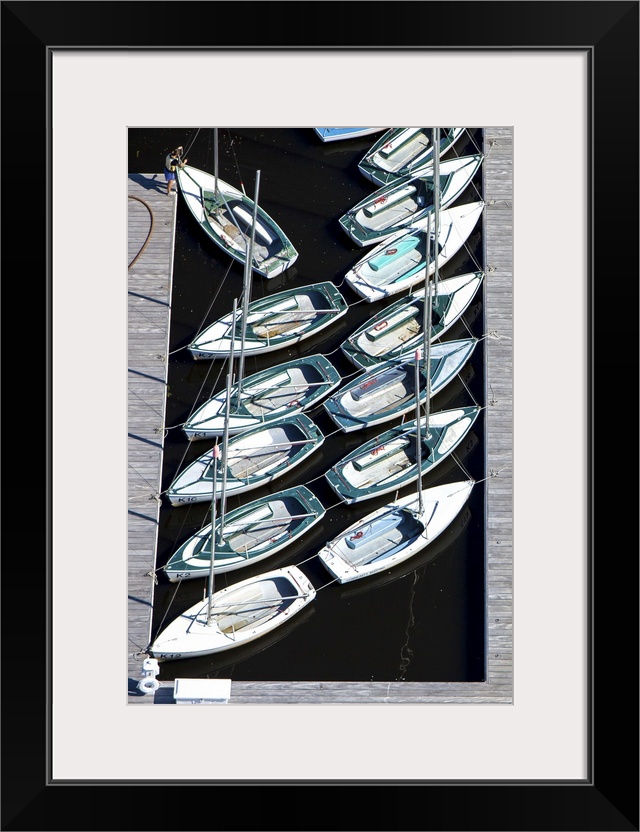 Sailing Boats In Charles River, Boston, MA, USA - Aerial Photograph