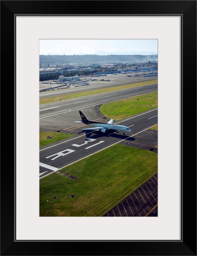 UPS plane taxis at Boeing Field, Seattle, WA - Aerial Photograph