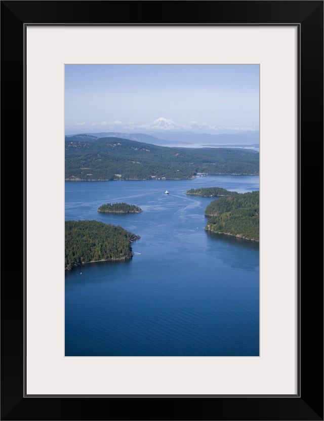 White ferry boat, San Juan Islands, Washington State, USA - Aerial Photograph