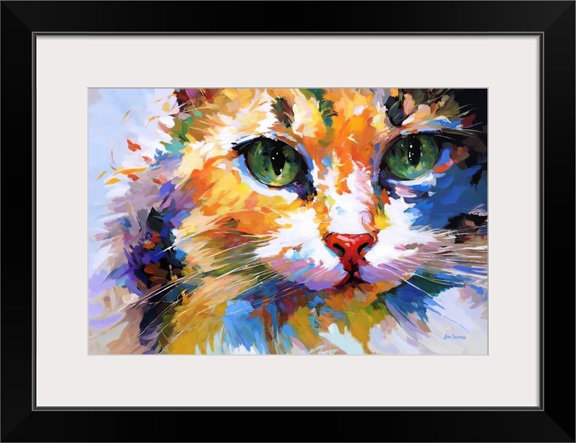 Contemporary abstract portrait of a colorful cat.
