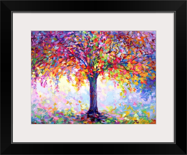 Contemporary painting of a colorful tree.