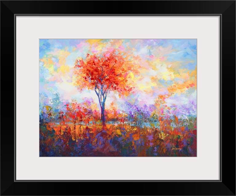 Contemporary painting of a colorful tree.