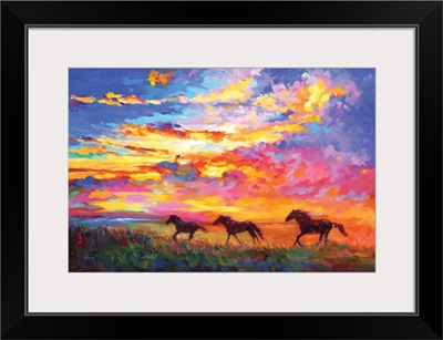 Wild Horses Running At Sunset