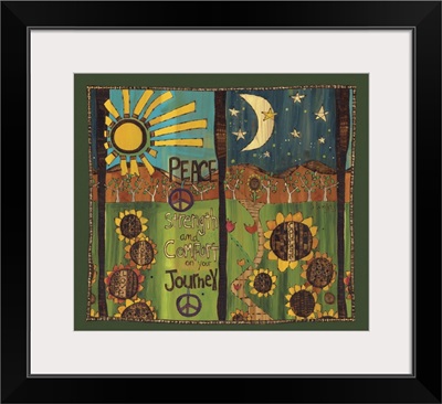 Peace Strength And Comfort On Your Journeysunflowers In Day And Night Scene With Saying