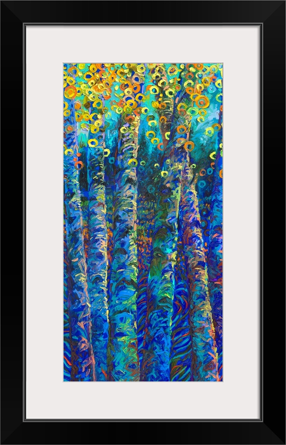 Brightly colored contemporary artwork of colorful trees.