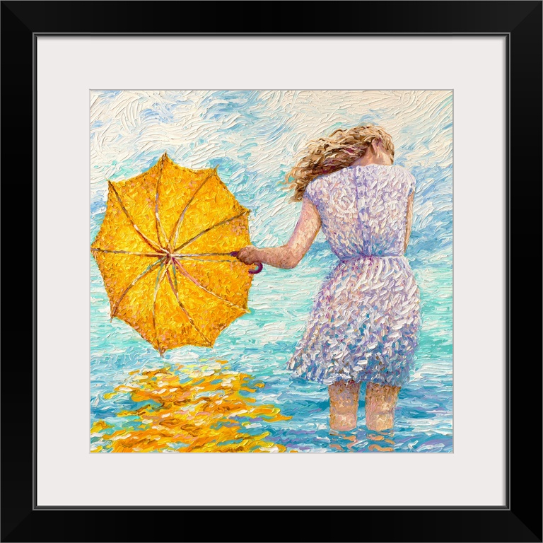 Brightly colored contemporary artwork of a woman in the water.