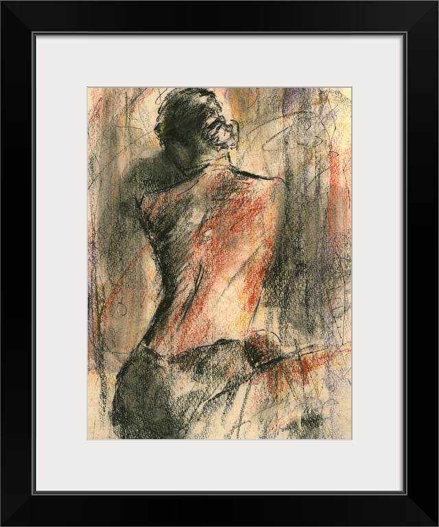 Charcoal artwork of a nude figure, seen from the back.