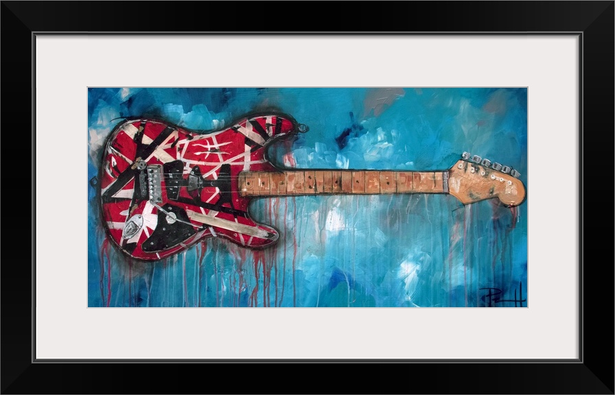 Painting of a red electric guitar.